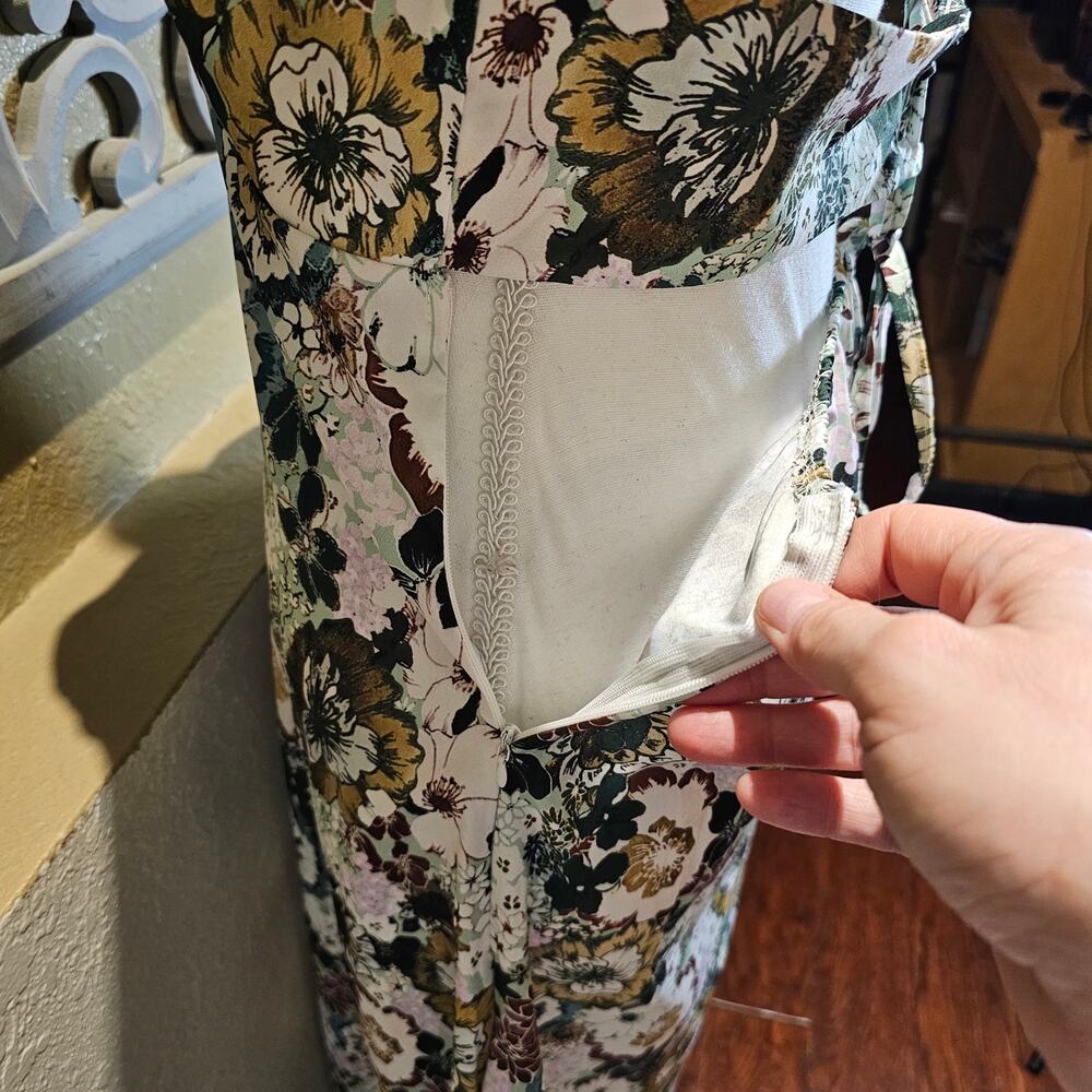 Commense Size S Floral Open Back Tie Maxi Dress Cottagecore Romantic Coquette - Picture 10 of 10